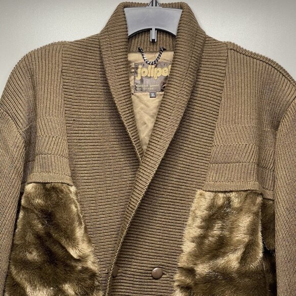 Vintage Jolipel Wool Blend Brown Jacket Sweater Open Collar XL - Picture 2 of 9